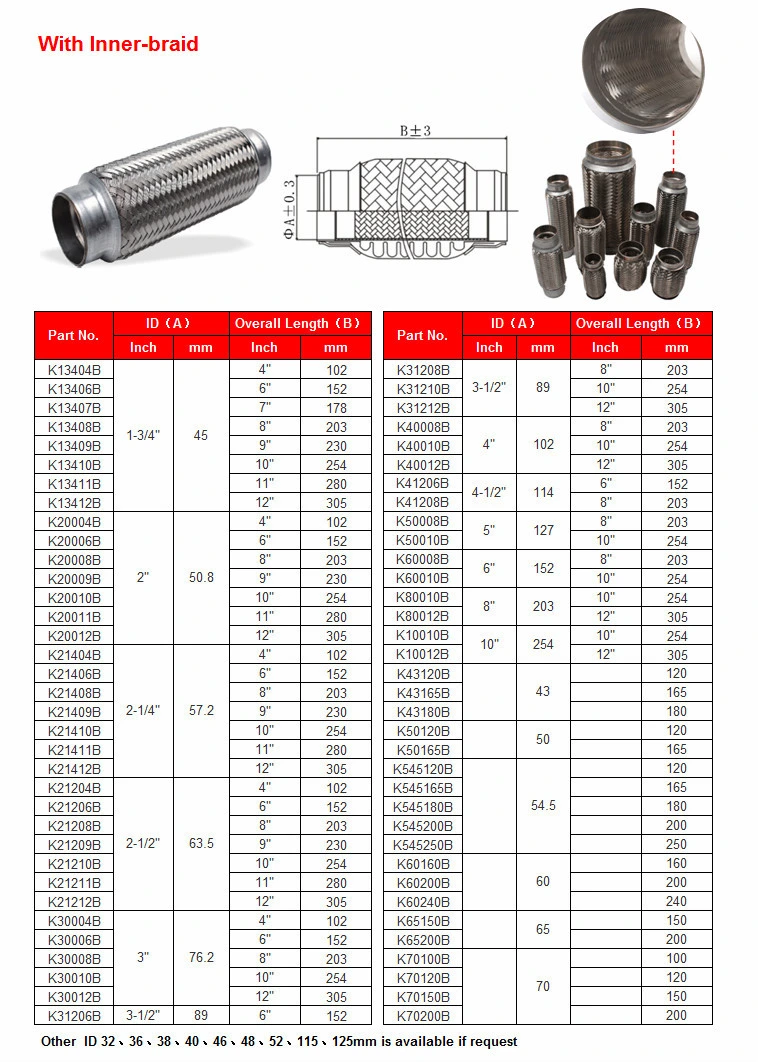 Automobile Exhaust Pipe, 304, 321, 316L, Corrugated Stainless Steel Double Layers Braided Wire Flanged Flexible Metal Tube Hose