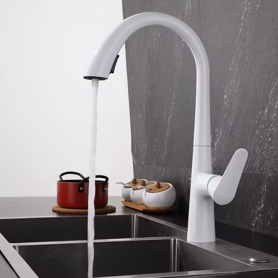 Flexibler Schlauch für heißes und kaltes Wasser für Küchenarmatur, Spültischarmatur, Edelstahl 304 mit herausziehbarem Auslauf, weiße Farbe